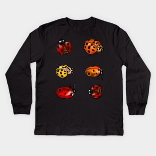 Red, orange and yellow ladybugs -A group of lady bugs is called a loveliness - purple background Kids Long Sleeve T-Shirt